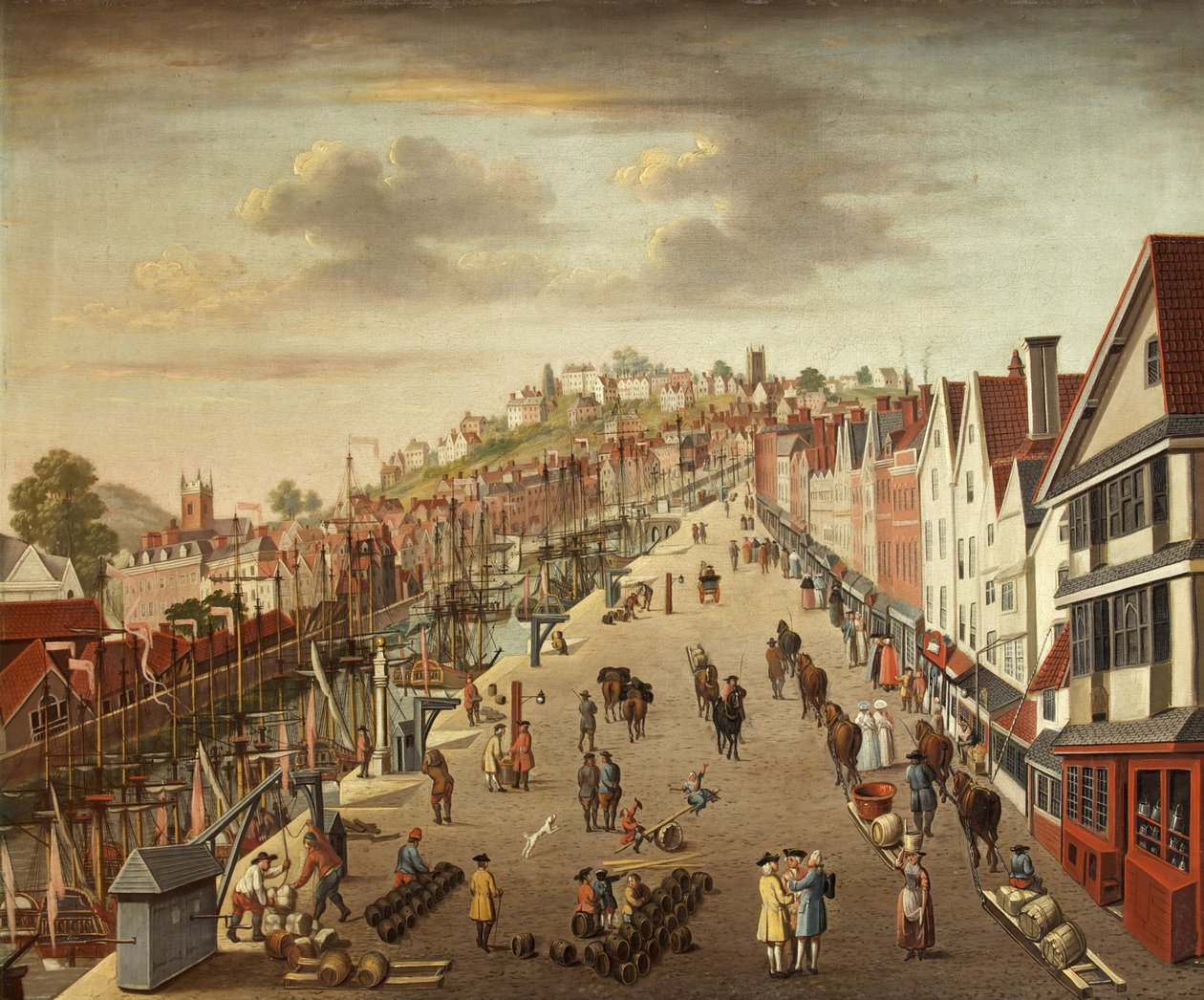 Broad Quay, Bristol, ca. 1760 (olje på lerret) av British School