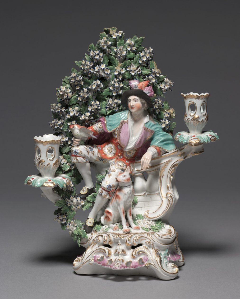 Candelabrum with Shepherd and Dog, produsent Derby Porcelain Factory (Chelsea-Derby Period), ca. 1775 (myk-pasta porselen) av British School