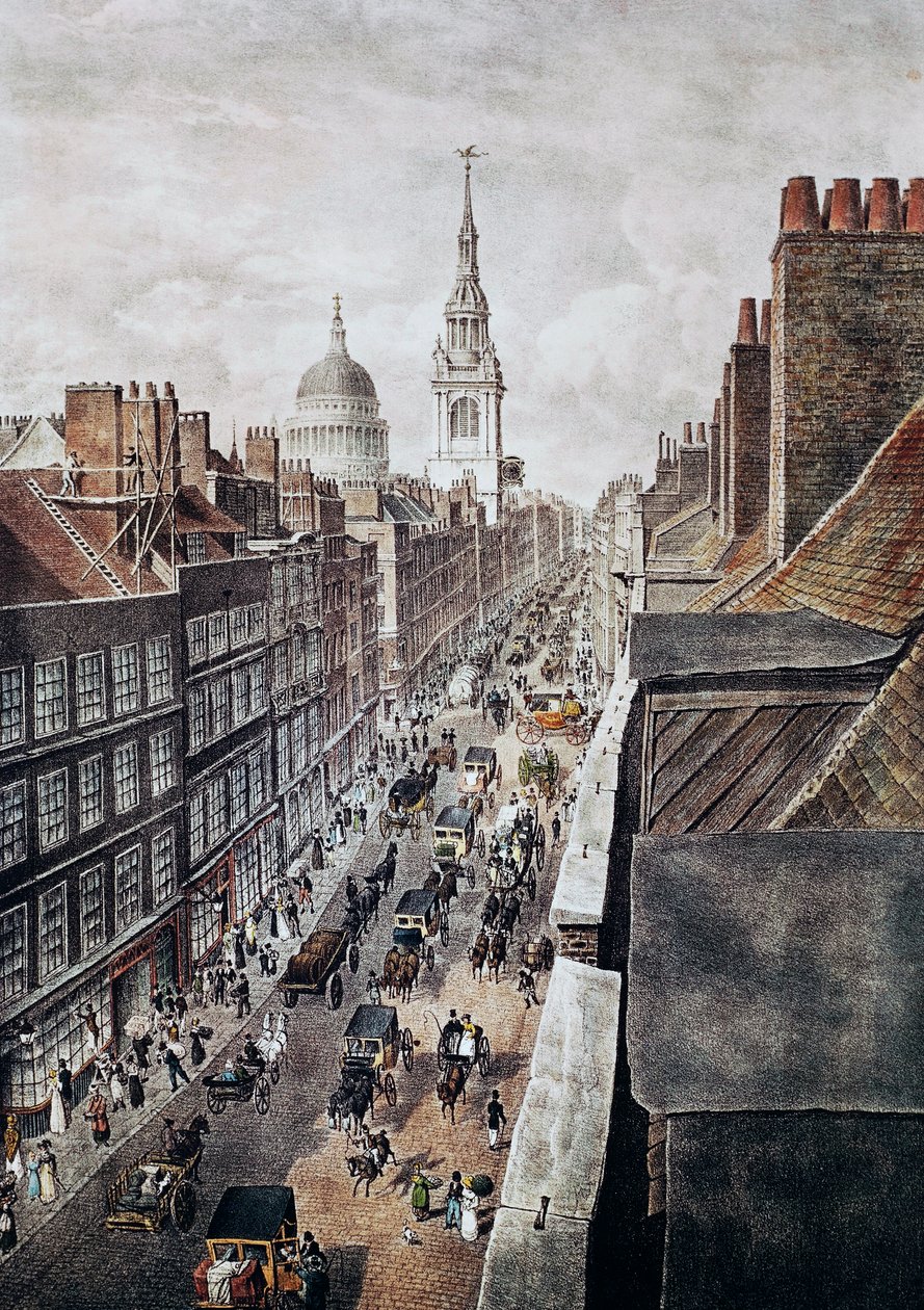 Cheapside Street i London, gravering, England, Storbritannia av British School