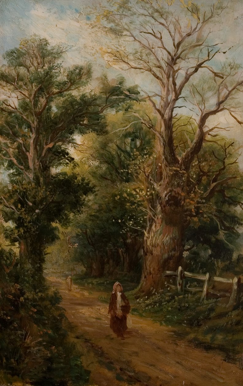 Country Lane, kanskje Church Lane, Allesley, ca. 1880 (olje på lerret) av British School