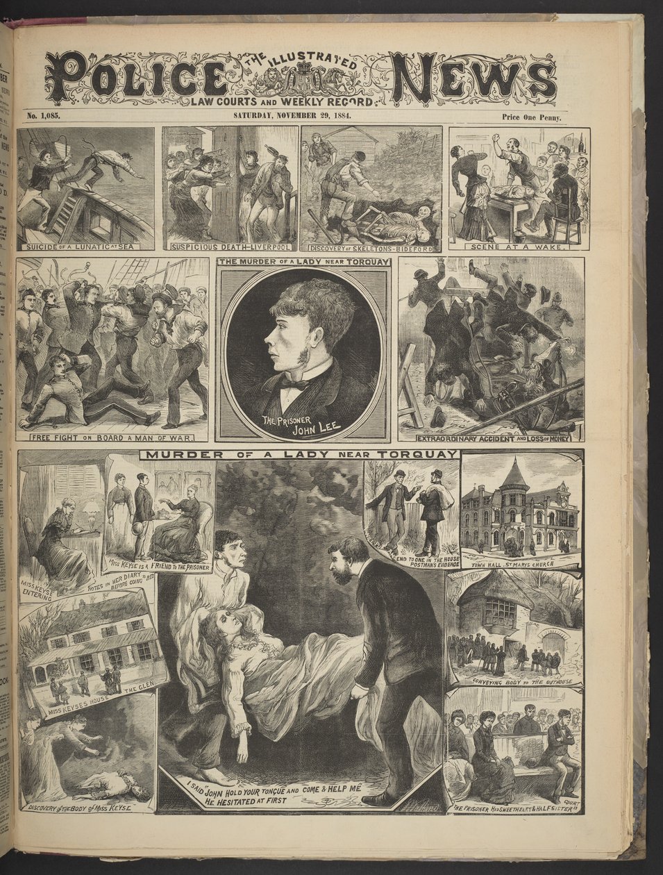 Forside av Illustrated Police News, 29. november 1884 (litho) av British School