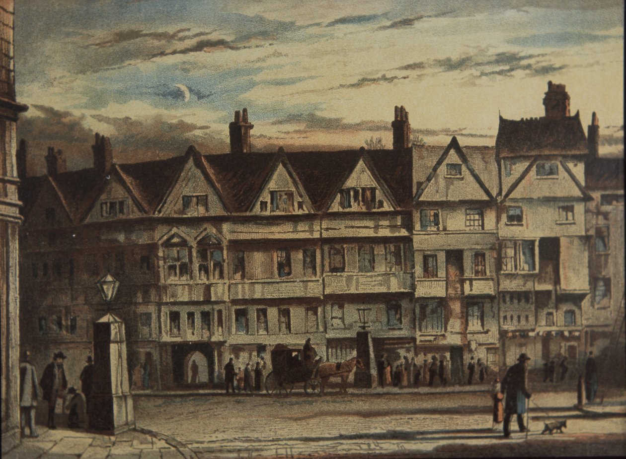 Holborn Bars, kjøpt og restaurert av Prudential Assurance Co, ca. 1884 (litho-farge) av British School