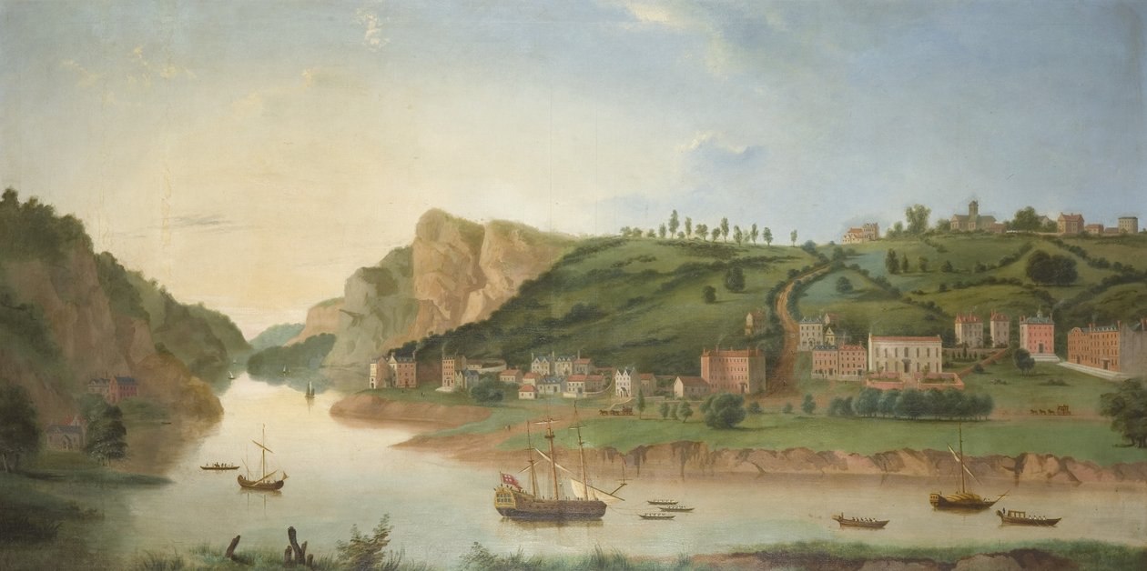 Hotwells, med utsikt over Avon Gorge, ca. 1730 (olje på lerret) av British School
