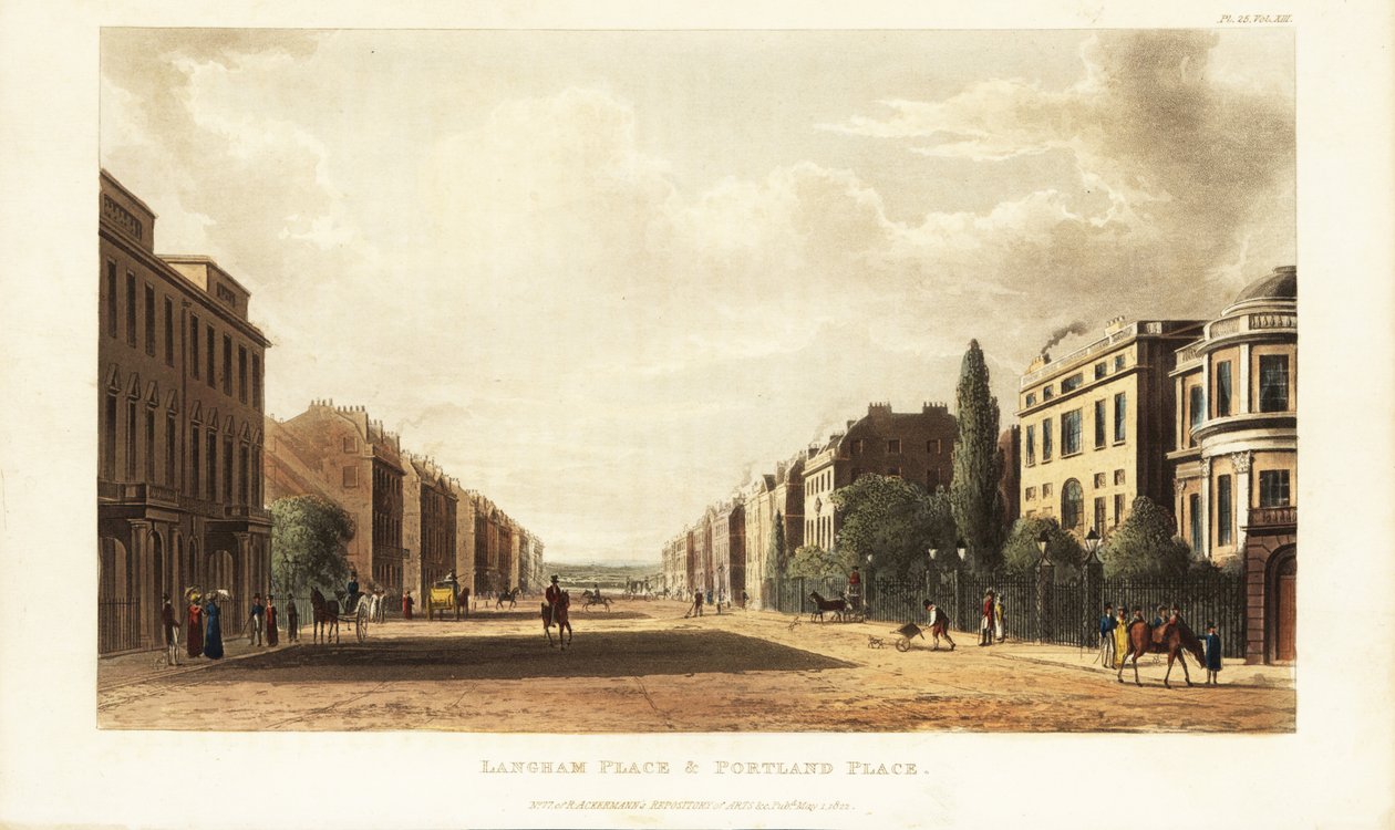 Langham Place og Portland Place, nordover fortsettelse av Regent Street (A4201 Road), London av British School