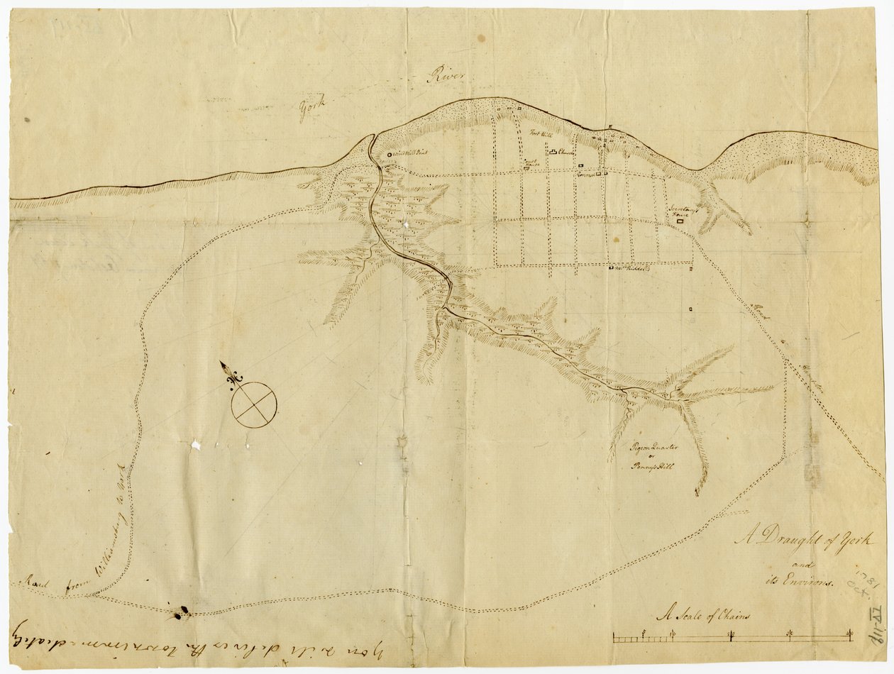 Kart over Yorktown, Virginia, oktober 1781 av British School