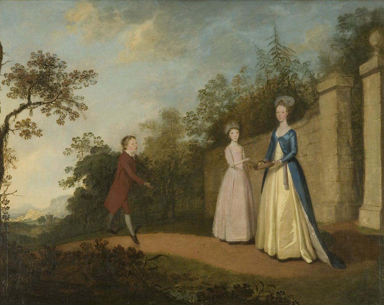 Mary og Emmette Pettener og Master Partridge, ca. 1770 (olje på lerret) av British School