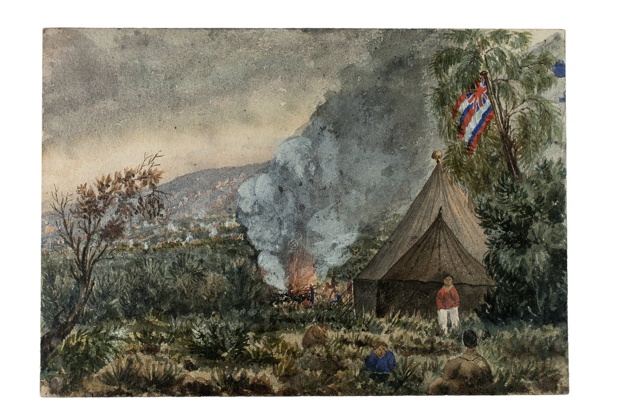 Mauna Kea vulkanen, Hawaii, mars 1859 (akvarell på papir) av British School