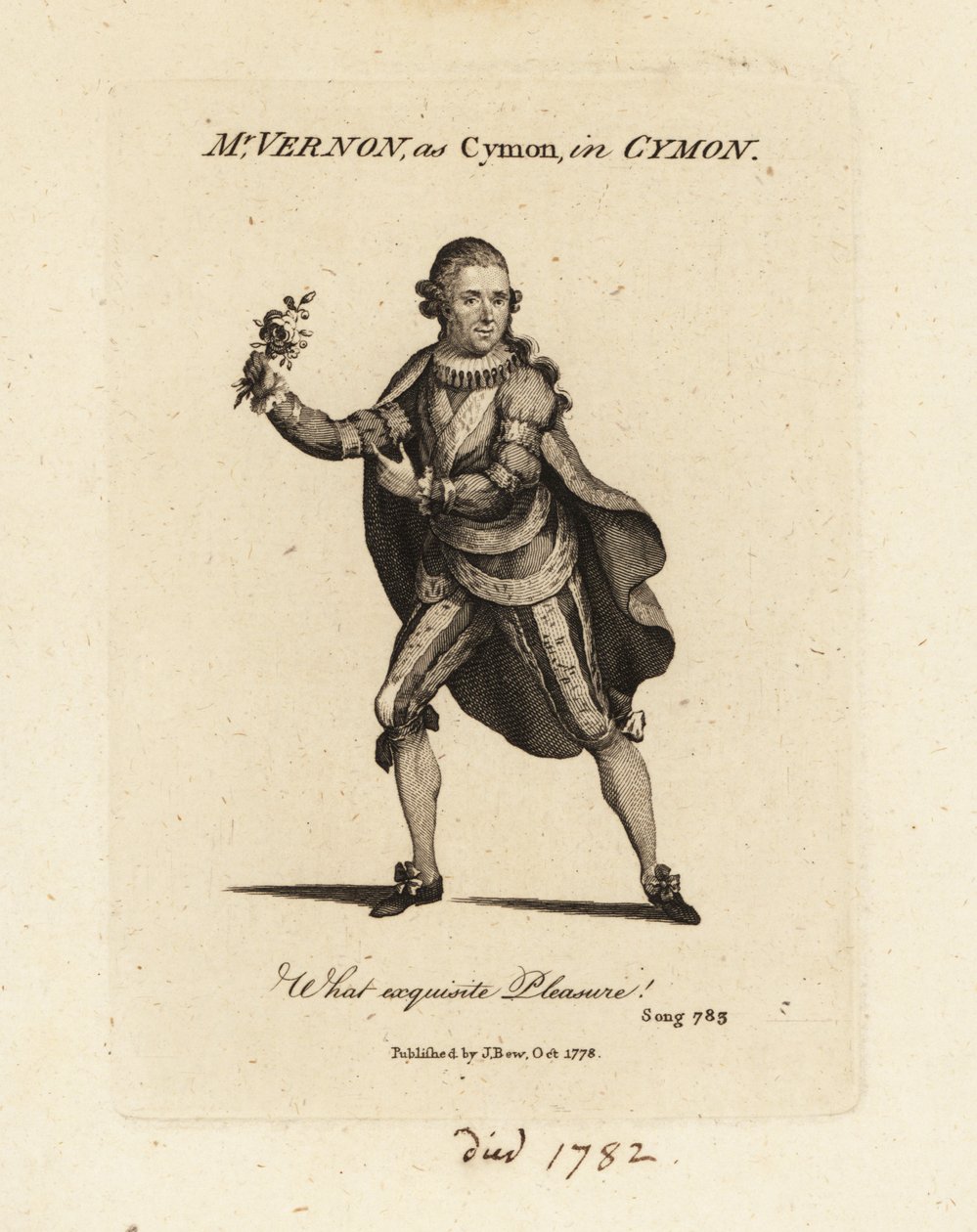 Fru Joseph Vernon som Cymon som synger Thomas Arnes kantate Cymon og Iphigenia av British School