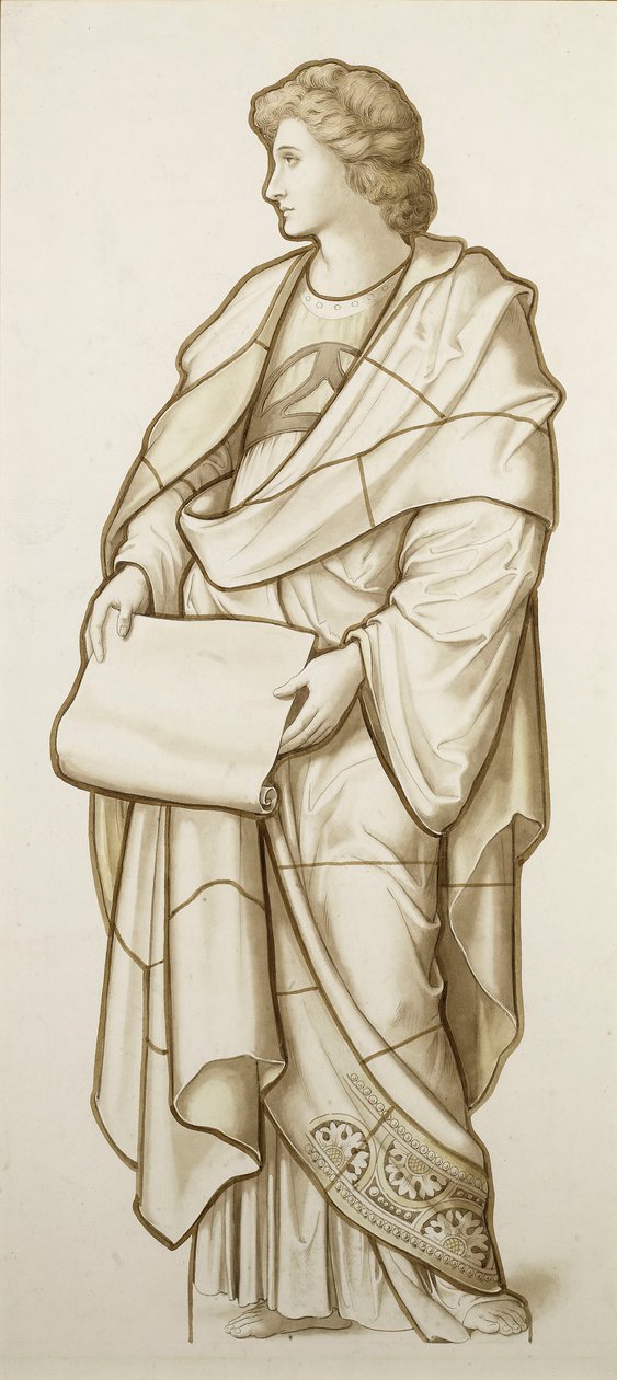 Muse of Literature - Tegneserie for glassmalerier, ca. 1890 (akvarell på papir) av British School