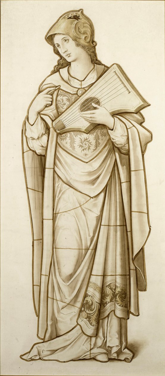 Muse of Lyric Poetry - Cartoon for Stained Glass, ca. 1890 (akvarell på papir) av British School