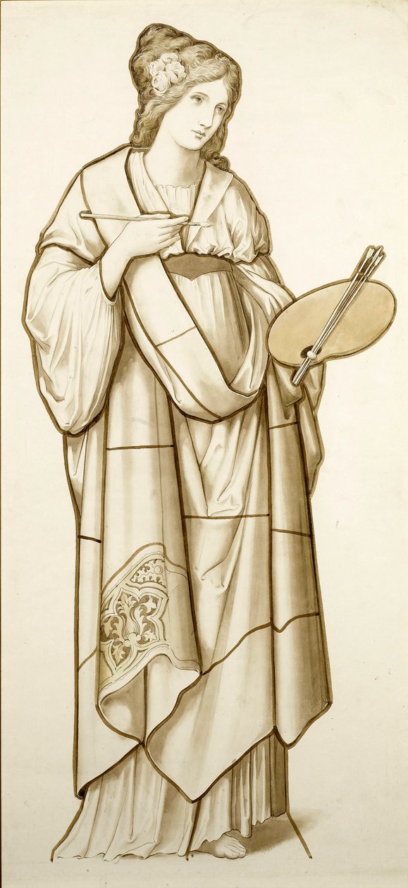 Muse of Painting - Cartoon for Stained Glass, ca. 1890 (akvarell på papir) av British School