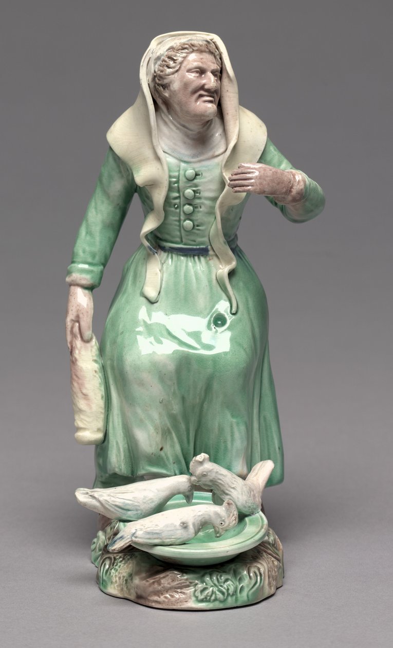 Old Woman Feeding Chickens, Staffordshire Factory, ca. 1770 (keramikk) av British School