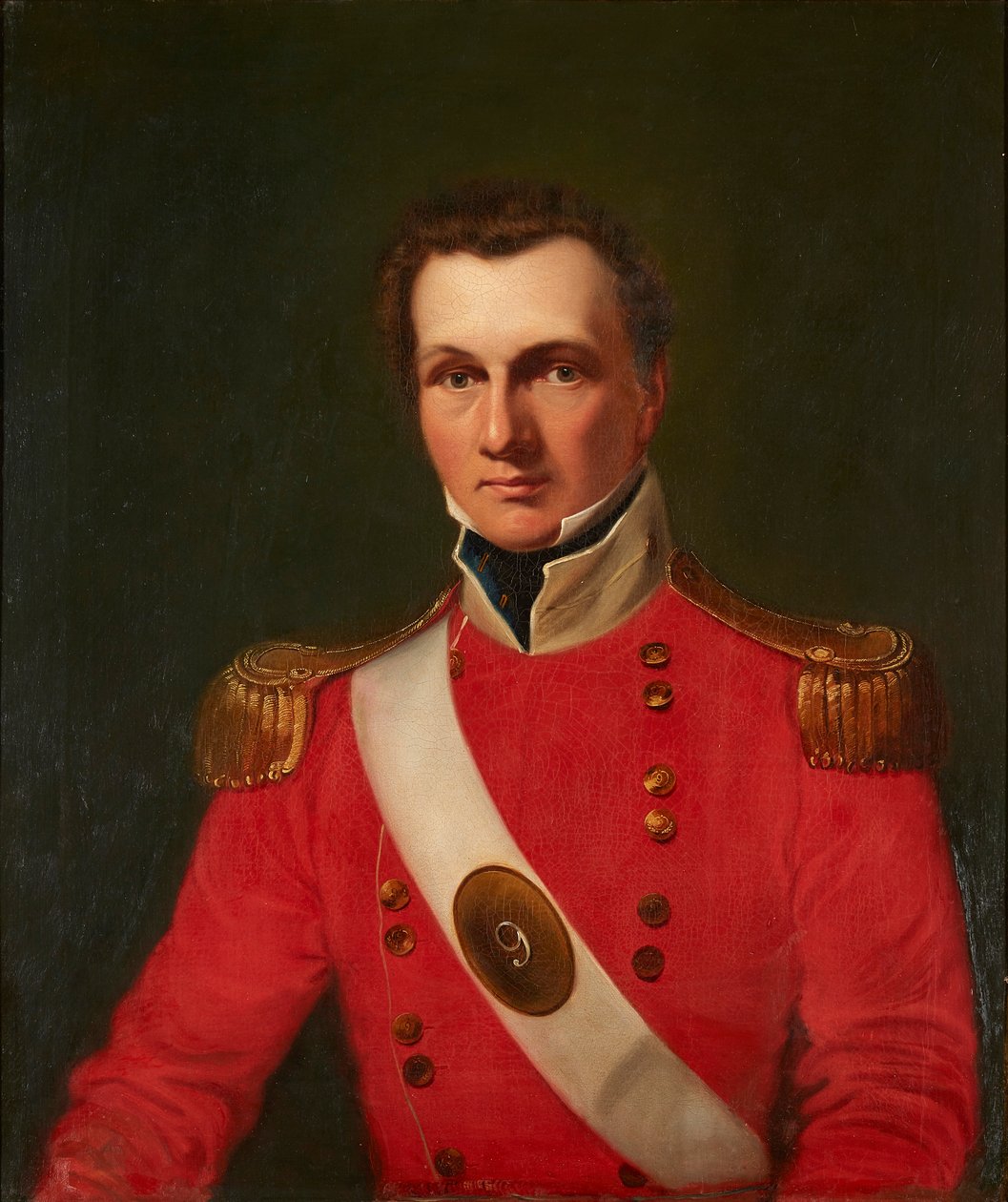 Portrett av en gentleman i en rød militærjakke (olje på lerret) av British School