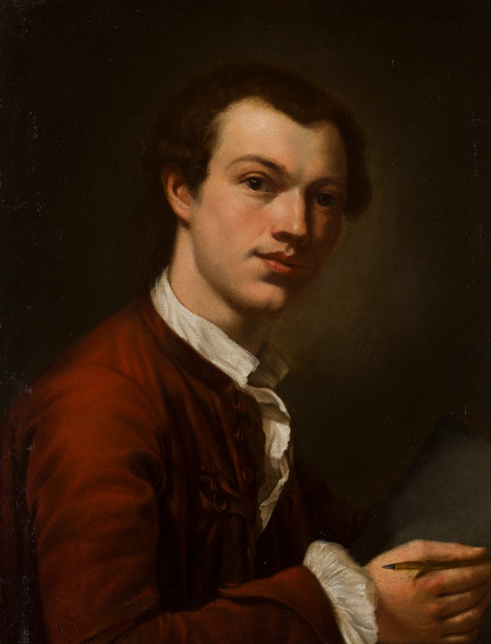 Portrett av en kunstner, muligens et selvportrett (olje på lerret) av British School