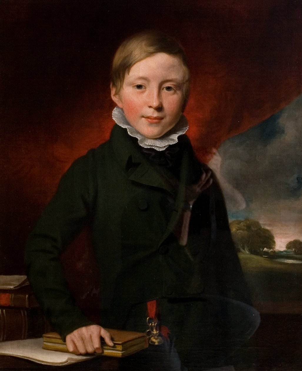 Portrait of an Unknown Boy (som sies å være Oliver Minster), ca. 1825 (olje på lerret) av British School