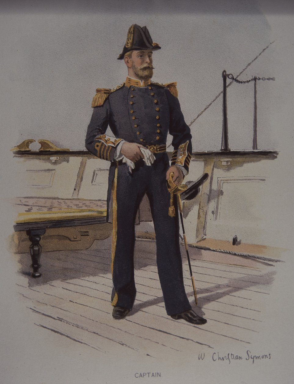 Royal Navy-kaptein, sent på 1800-tallet (farge litho) av British School