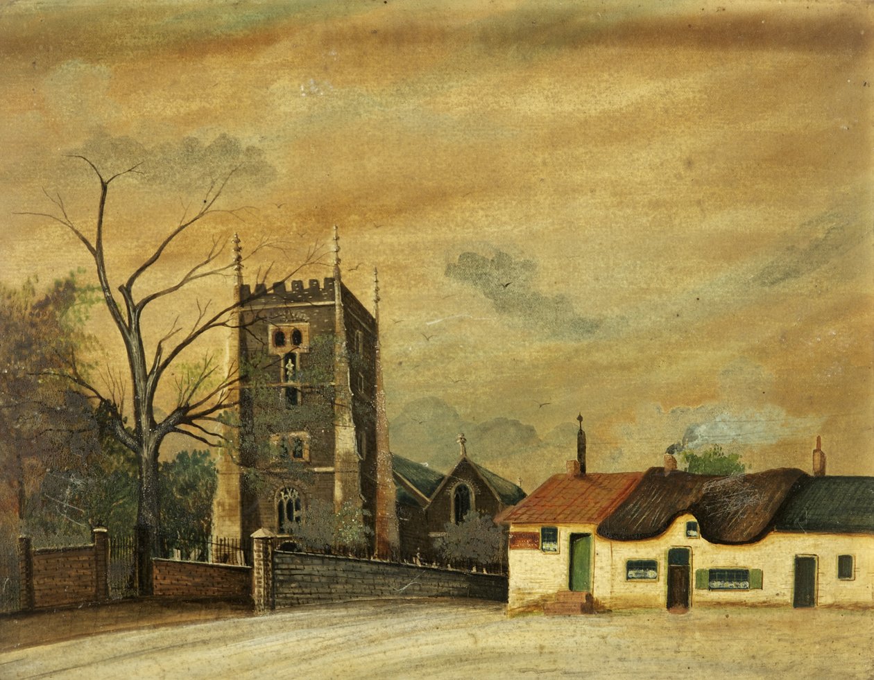 St. Woolos-kirken og Old Six Bells Inn av British School