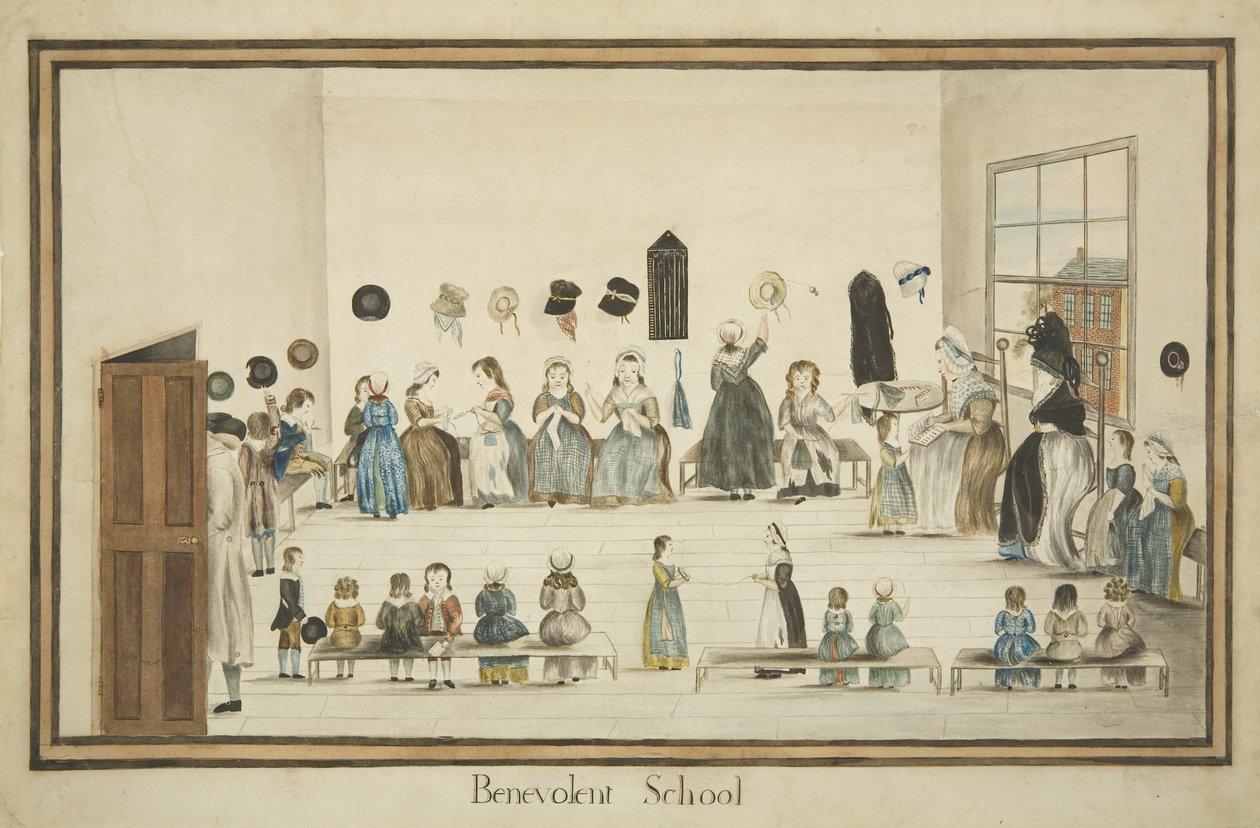 The Benevolent School, ca. 1795 (akvarell og blekk på papir) av British School