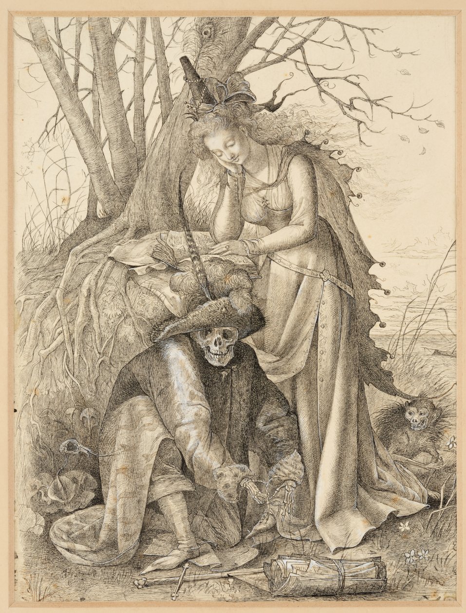 Vanitas Allegory: Døden og en ung kvinne av British School