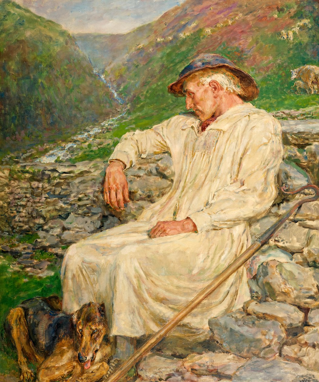 Michael and the Unfinished Sheepfold, olje på lerret 1920 av Briton Riviere