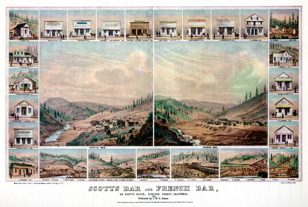 Scotts Bar og French Bar, ved Scotts River, Siskiyou County, California, 1856 1937. av Britton and Rey
