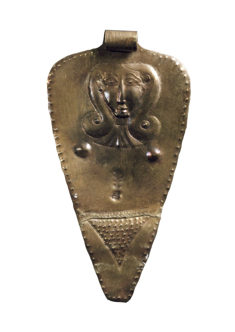 Gold Mother Goddess plakettheng, mellom bronsealder II gull av Bronze Age