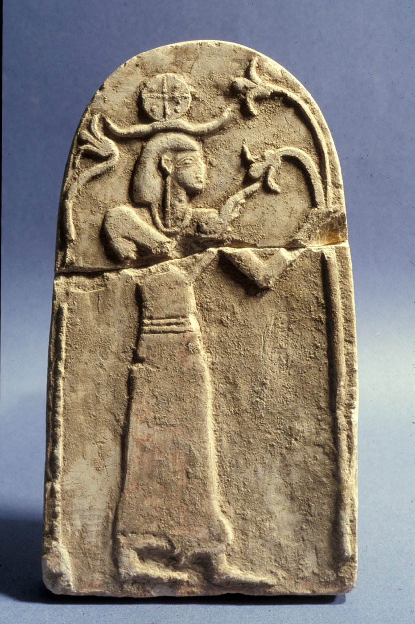 Stele som viser en guddom som tilber Livets tre, kanaanittisk periode (1500-1200 f.Kr.) (kalkstein) av Bronze Age