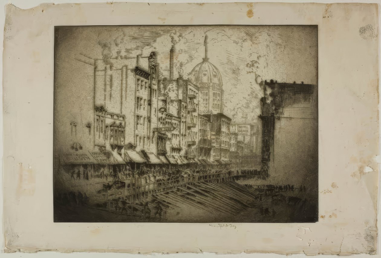 Chicago – Clark Street, hjørnet av Harrison Street av Bror Julius Olsson Nordfeldt