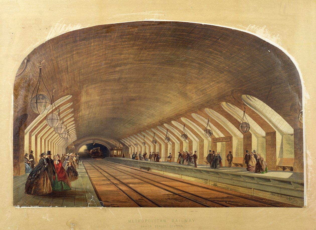 Metropolitan Railway, Baker Street Station, kromolitografi av Brothers Kell