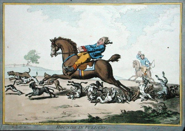 Hounds in Full Cry, etset av James Gillray (1757-1815) utgitt av Hannah Humphrey i 1800 (håndfarget etsning) av Brownlow (after) North