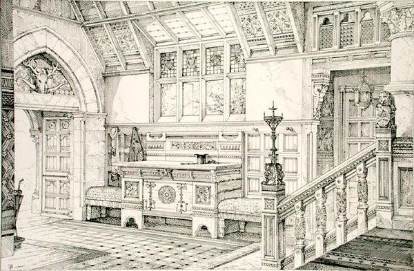 Hall, fra "Eksempler på gamle og moderne møbler", av Bruce Talbert av Bruce James Talbert