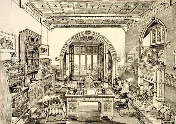 Innvendig utsikt over et bibliotek av Bruce James Talbert