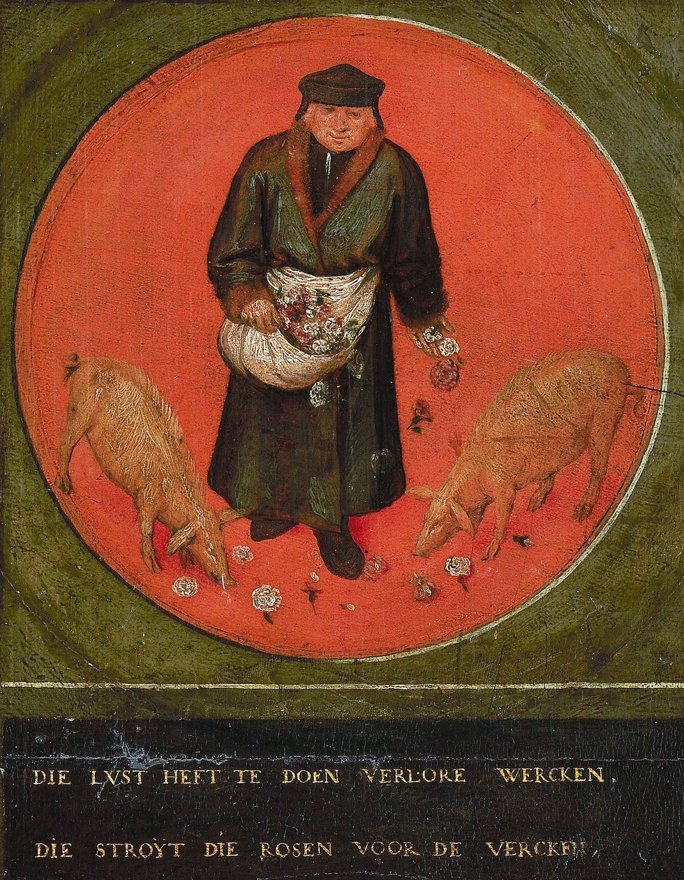 Han som ville kaste bort sin innsats, kaster roser foran svin, 1558. av Bruegel
