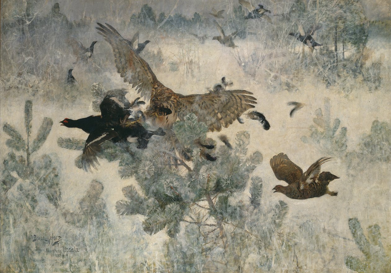 Hawk and Black Game, 1884 av Bruno Andreas Liljefors