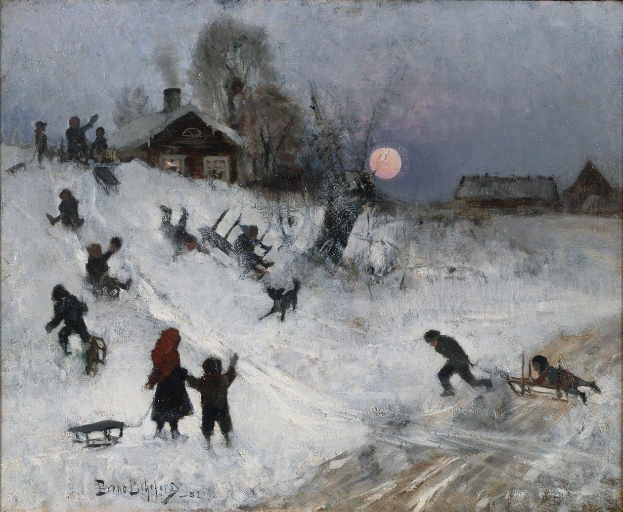 Sledekjøring, 1882 av Bruno Andreas Liljefors