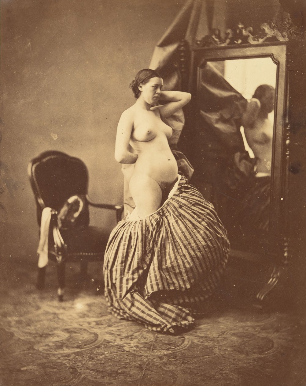 [Naken foran et speil], ca. 1857. av Bruno Braquehais