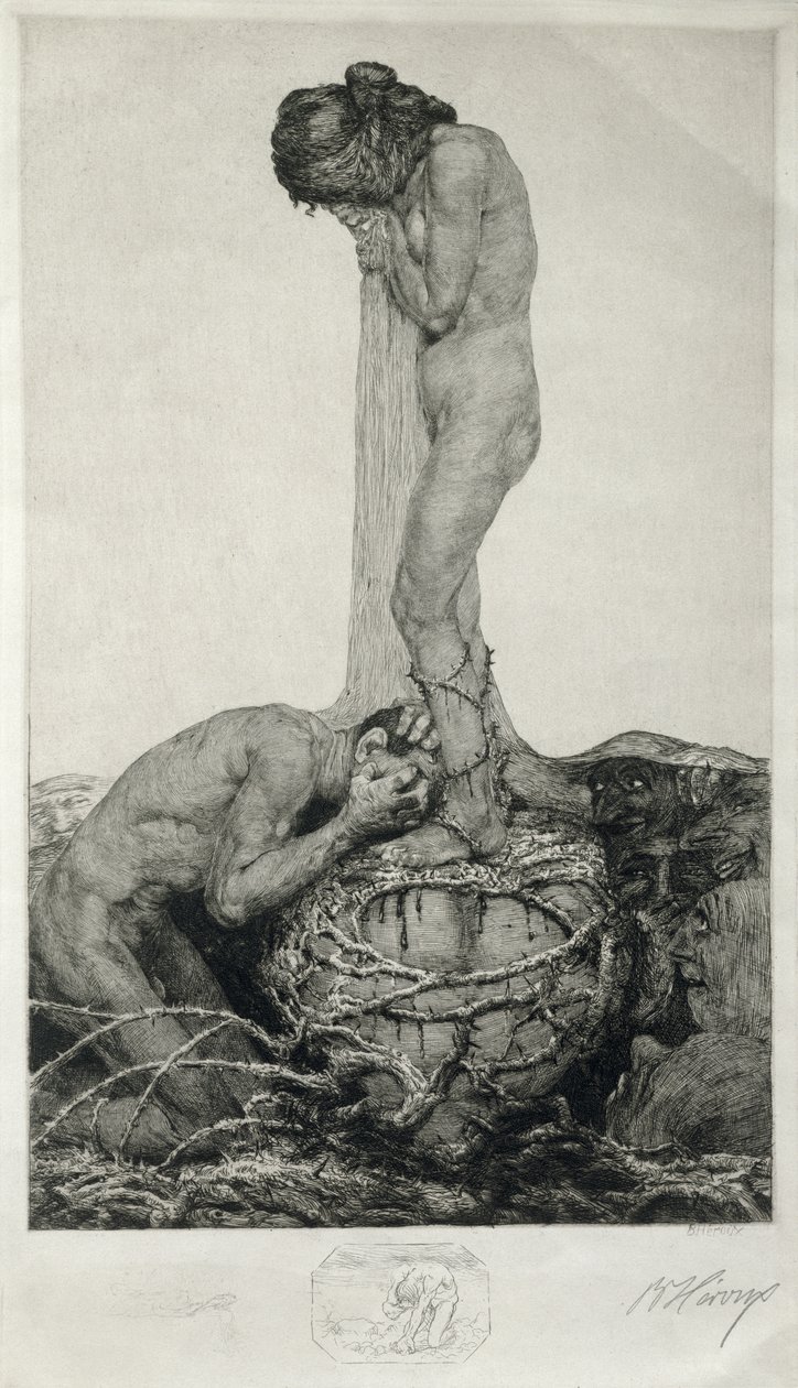 Grief, 1916 (Remarque proof etsing på papir) av Bruno Heroux