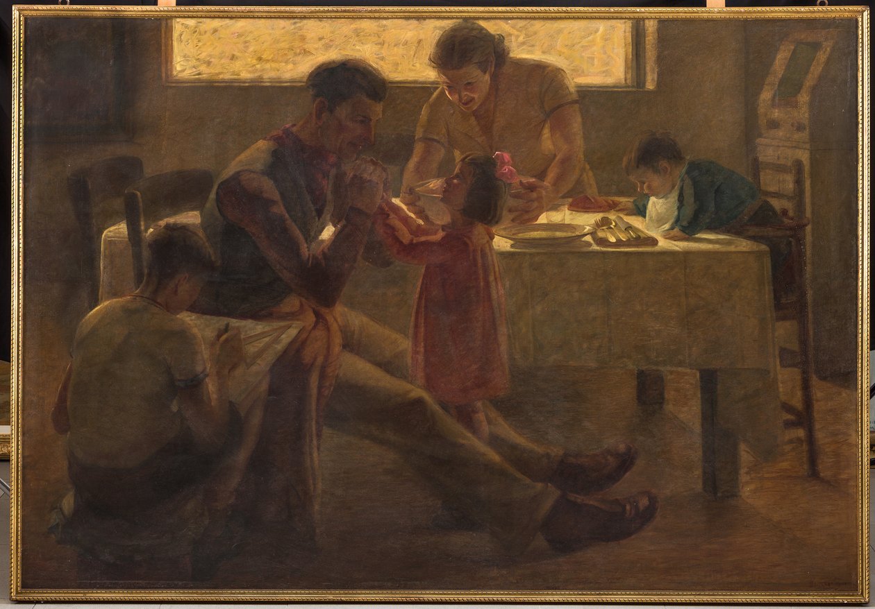 Familiescene (olje på lerret) av Bruno Semprebon