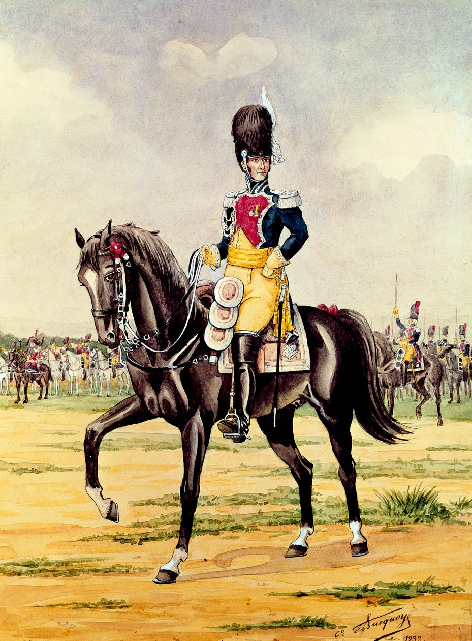 Anne Savary, hertug av Rovigo, gjennomgang av gendarmerietroppene i 1801, 1932 (wc på papir) av Bucquoy