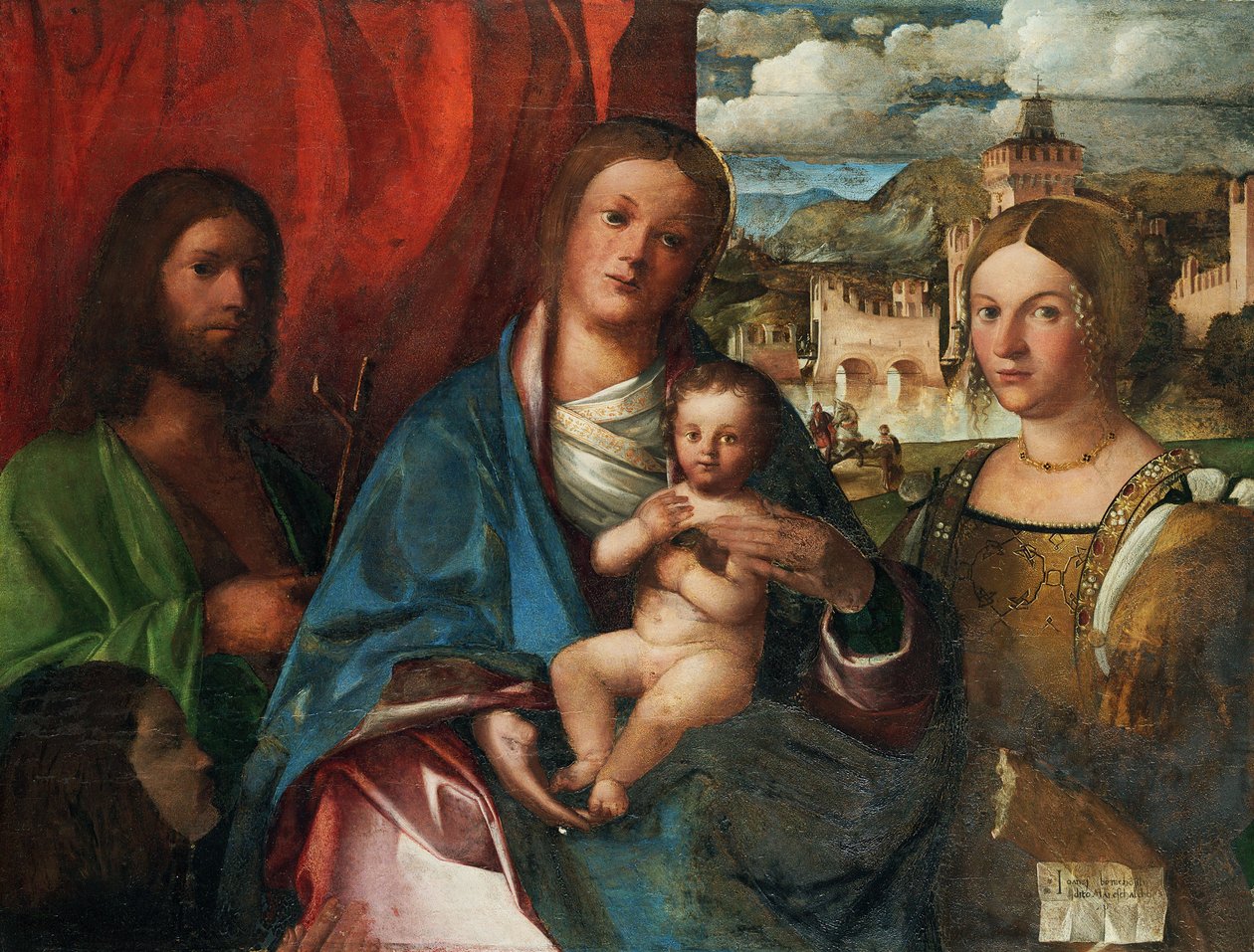 Jomfruen og barnet med de hellige døperen Johannes, Catherine av Alexandria og donator, tidlig på 1500-tallet. av Buonconsiglio