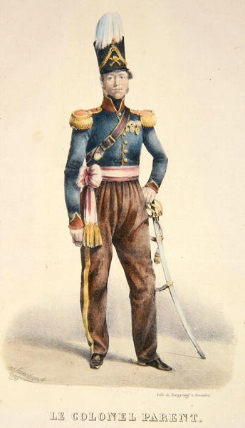 Oberst Pierre Joseph Parent (d.1881) ca. 1831 (litho-farge) av Burggraaf Burggraaf