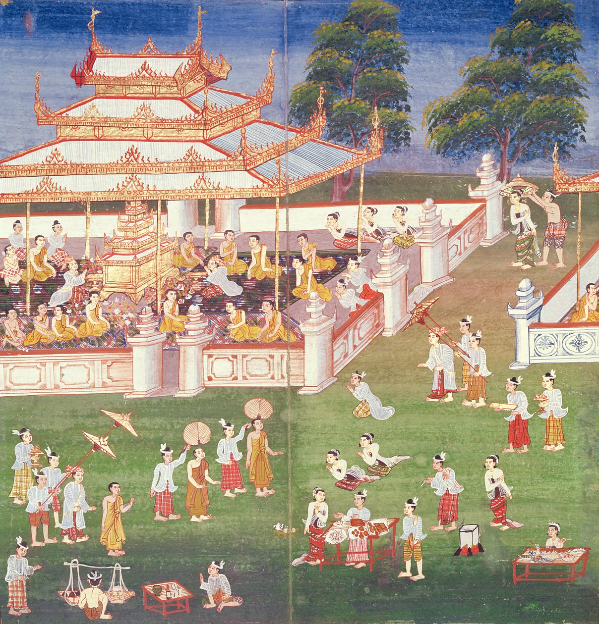 Ma 565-munker på deres årsmøte i juni i Mandalay, fra Nimi Jataka, 1869 av Burmese School