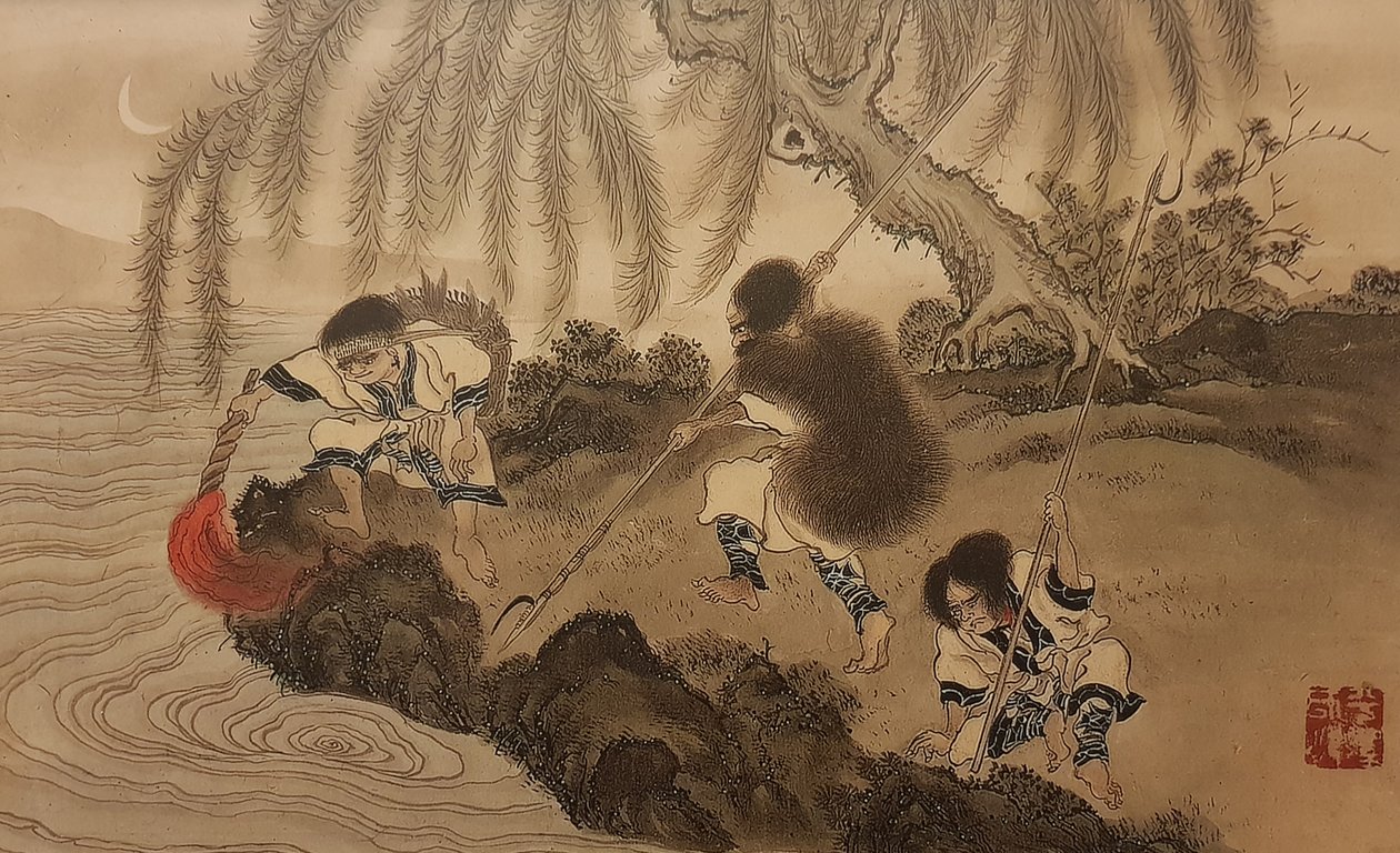 Fiske med en tent fakkel. Fra serien The Ainu, Second Half of the 19th cen.. av Byozan Hirasawa