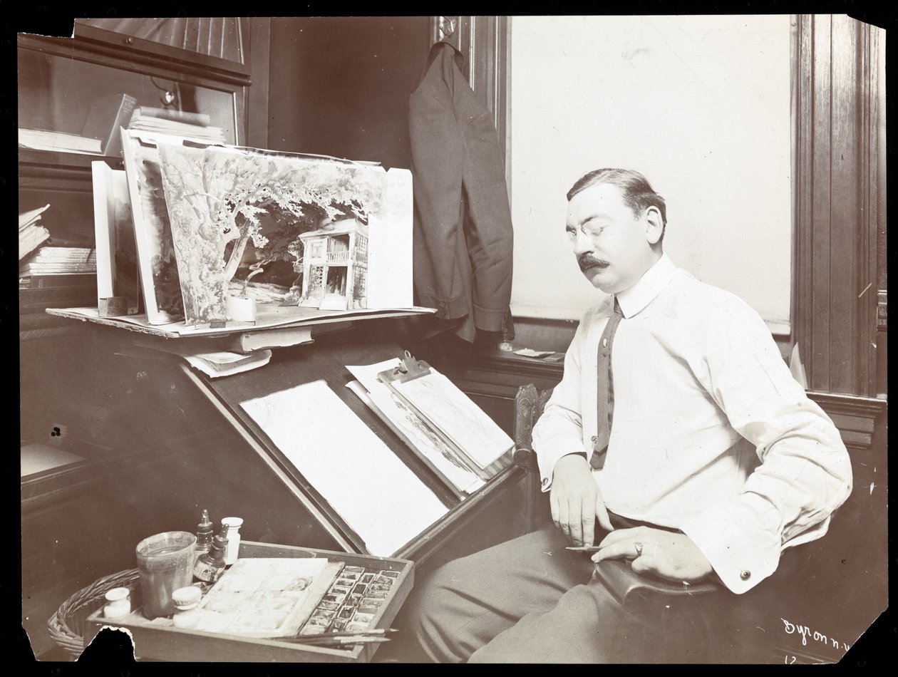 Joseph Physioc, scenisk designer, 1900-tallet (sølv gelatintrykk) av Byron Company