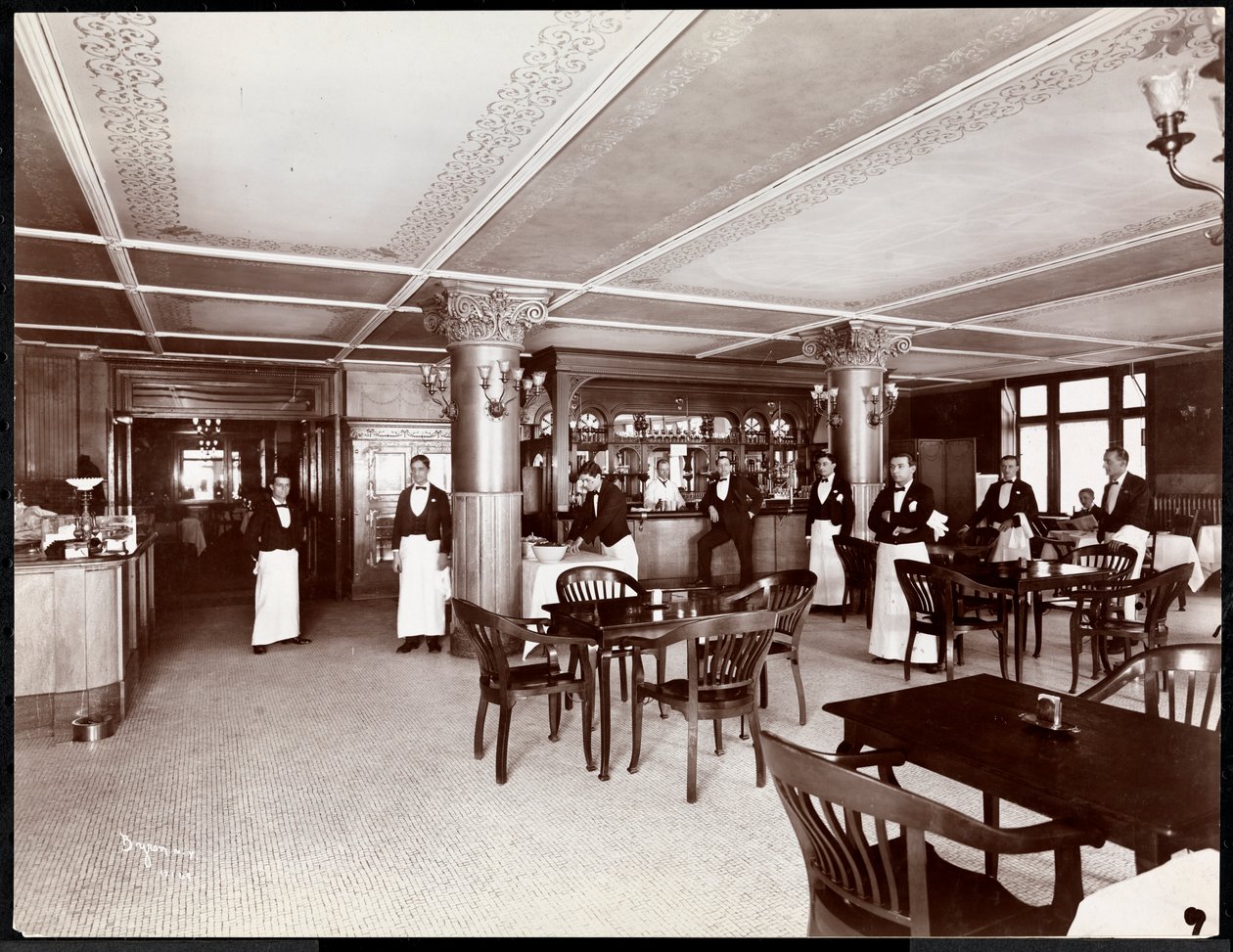 Kafe på Hotel Majestic, 1902 (sølv gelatintrykk) av Byron Company