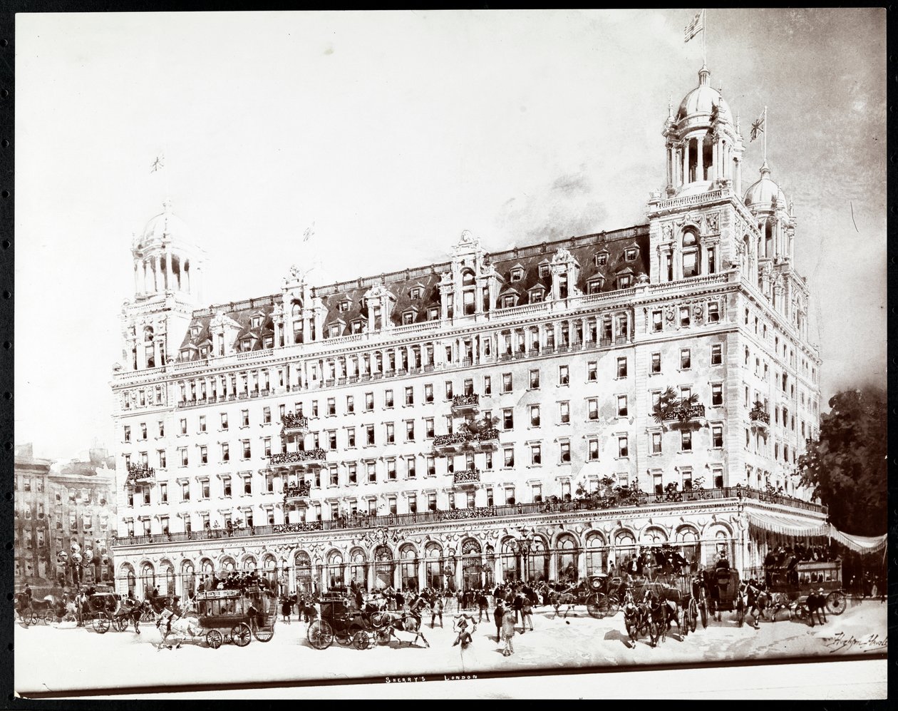 Fotografi av en tegning av Sherry's Hotel, London, av Hughson Frederick Hawley (1850-1936), 1905 (sølvgelatintrykk) av Byron Company