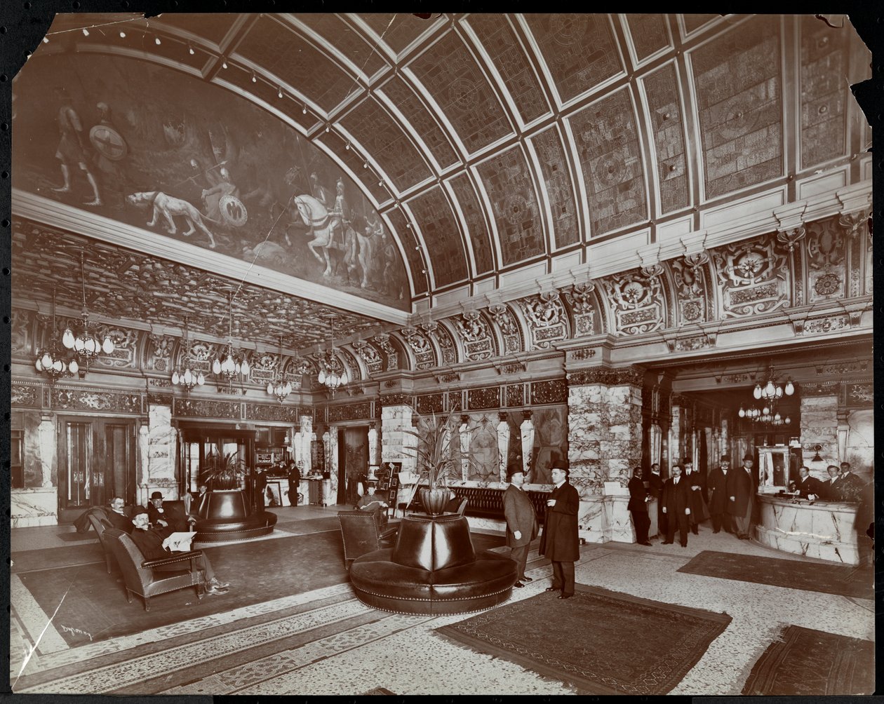 Lobbyen på Hotel Walton, Philadelphia, ca. 1905 (sølv gelatintrykk) av Byron Company