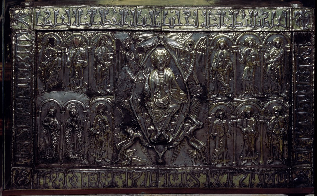Forsiden av Arca Santa som inneholder Sudarium Christi, oppbevart i Camara Santa (sølv) av Byzantine