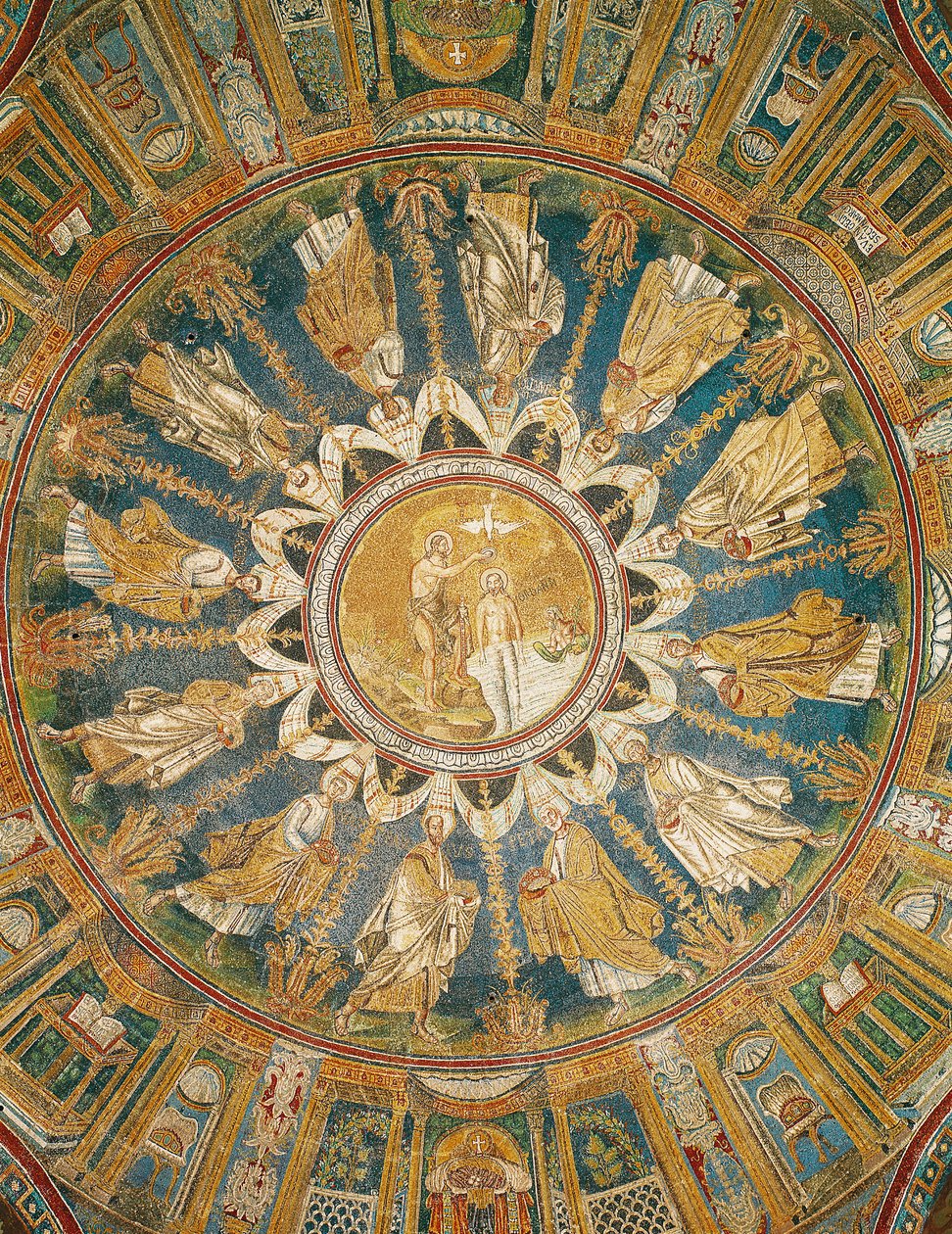 Kristi dåp omgitt av apostlene, fra hvelvet til den sentrale kuppelen (mosaikk) av Byzantine