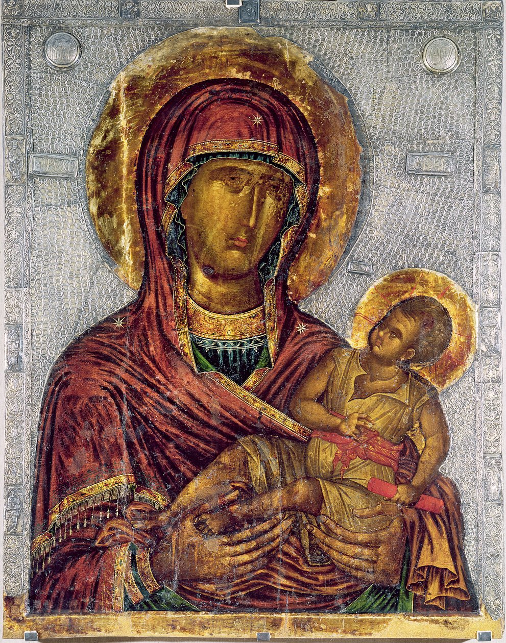 Jomfru og barn (tempera på panel) av Byzantine